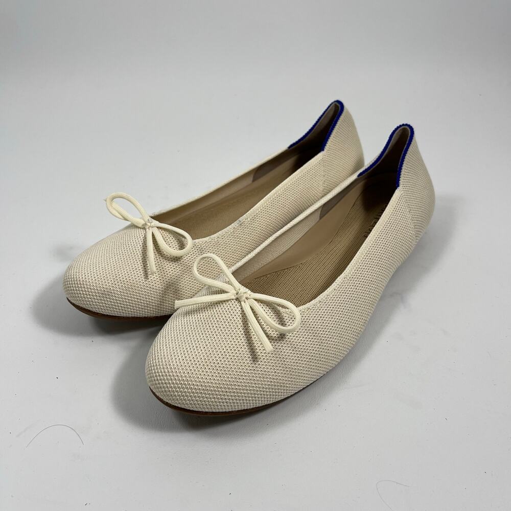 Rothy's Ballet Bow Knit Flat Gardenia 9.5 Classic Preppy Casual Cream Ivory